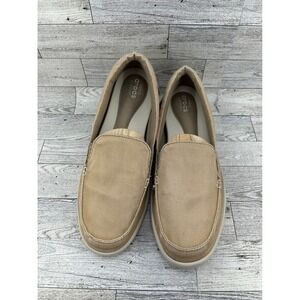 Crocs Triple Comfort Canvas Loafers Tan Slip On Shoes Women Sz 11 Moc Toe Casual